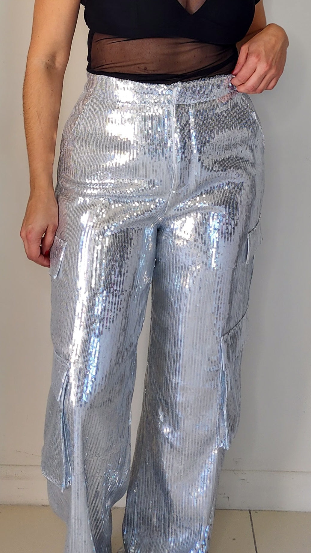 Silver sequins cargo pants