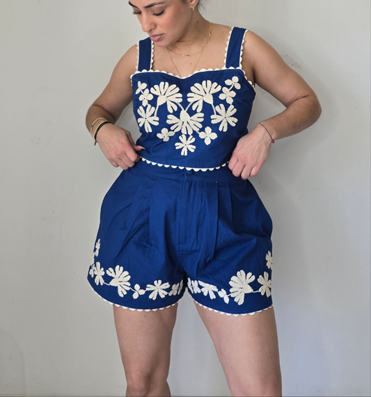 Embroidered crop top and shorts set