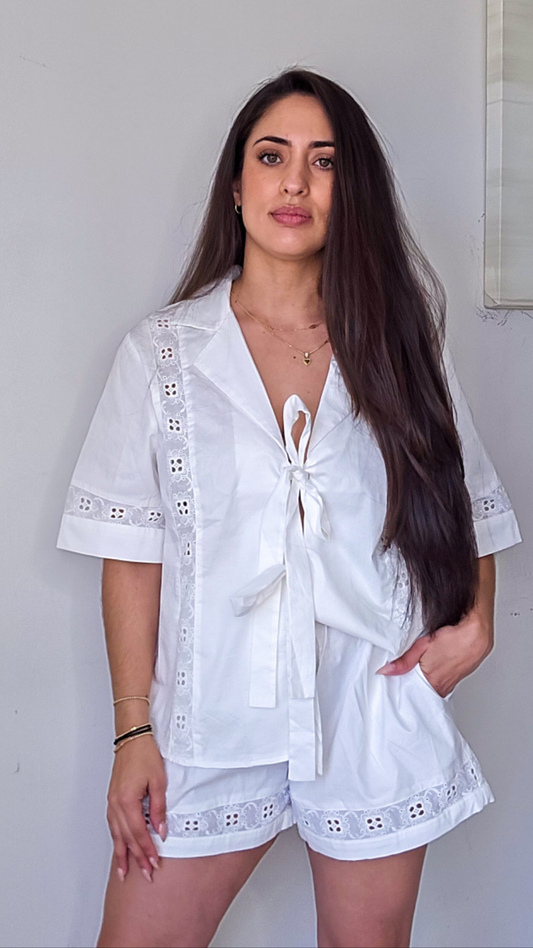 Lace trim shirt and shorts set