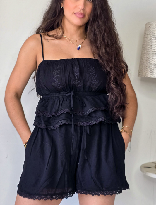 Gauze Embroidery cami top and shorts set