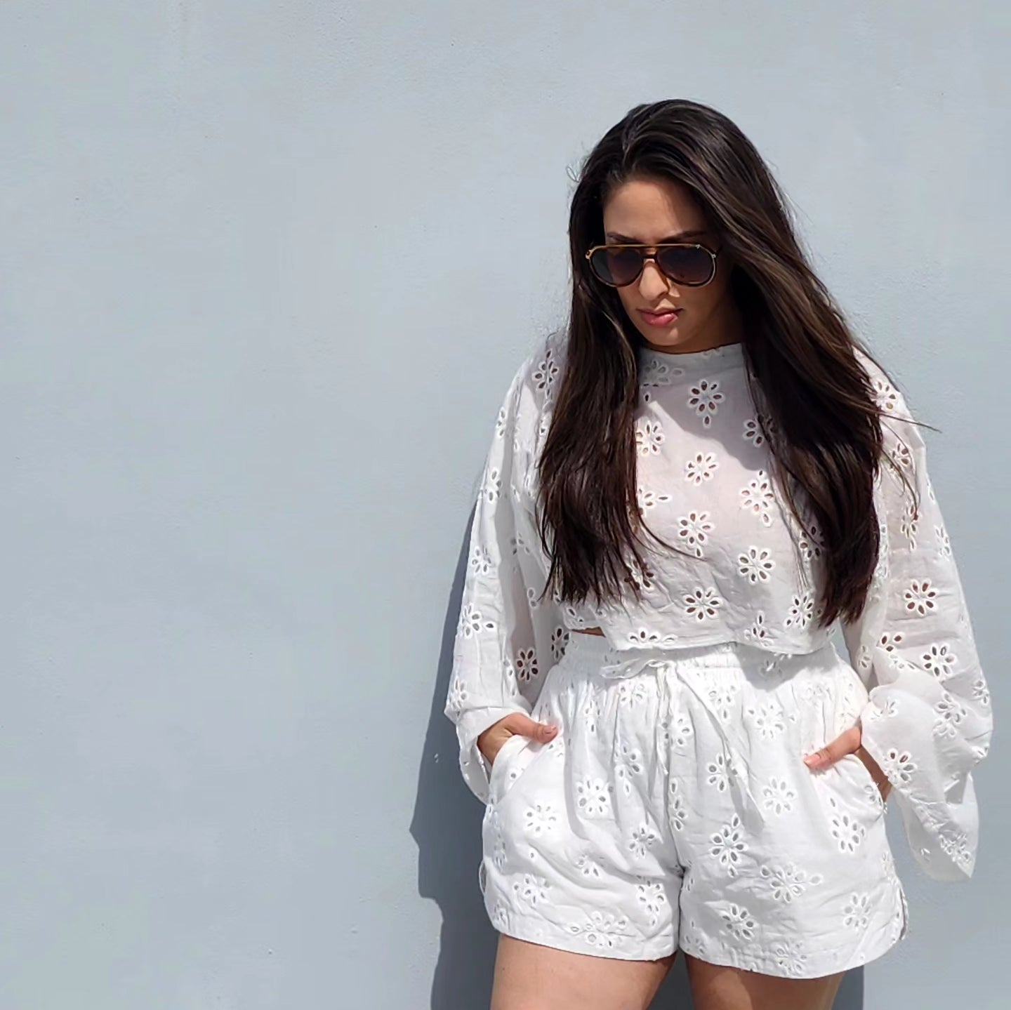 Eyelet crop top & short set