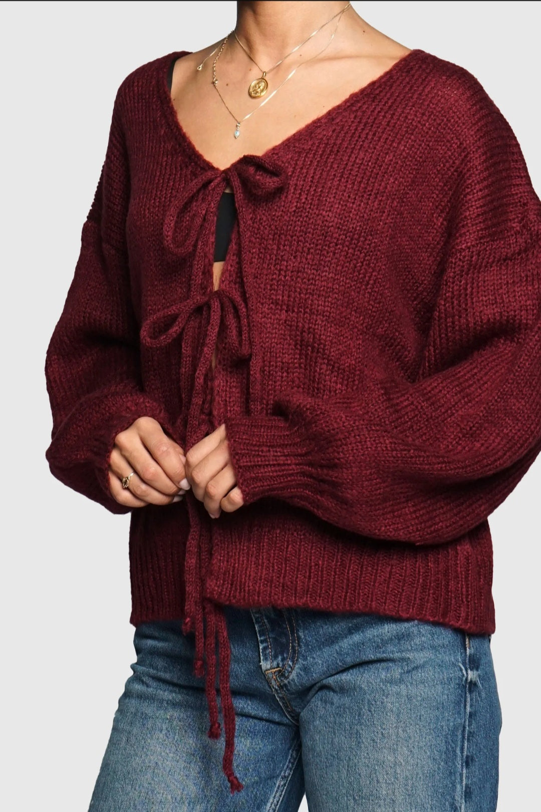 Tie front cardigan sweater