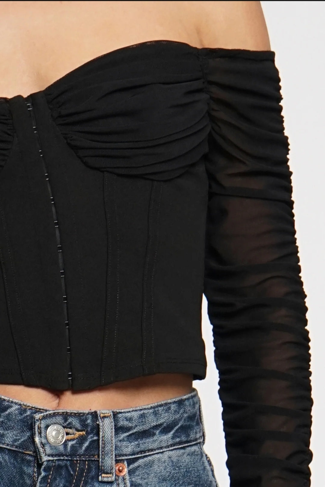 Black mesh off the shoulder top