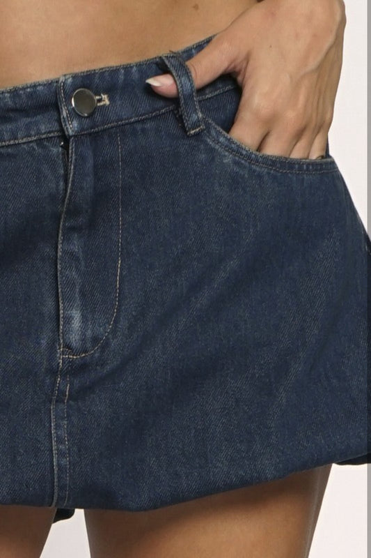Denim bubble mini skirt