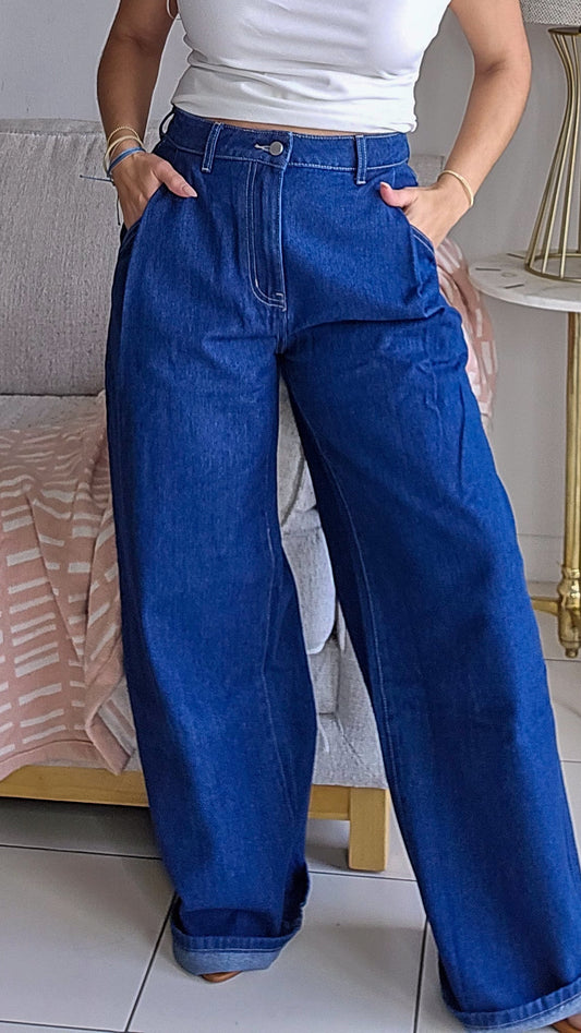 Highwaist pintuck wide leg jeans