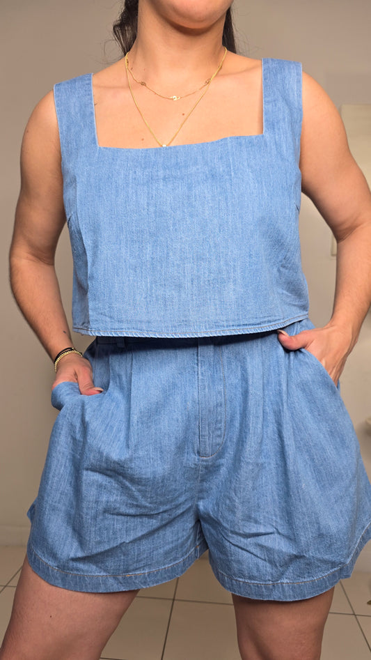 Square neck crop top and shorts set