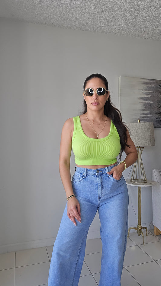 Lime ribbed crop top