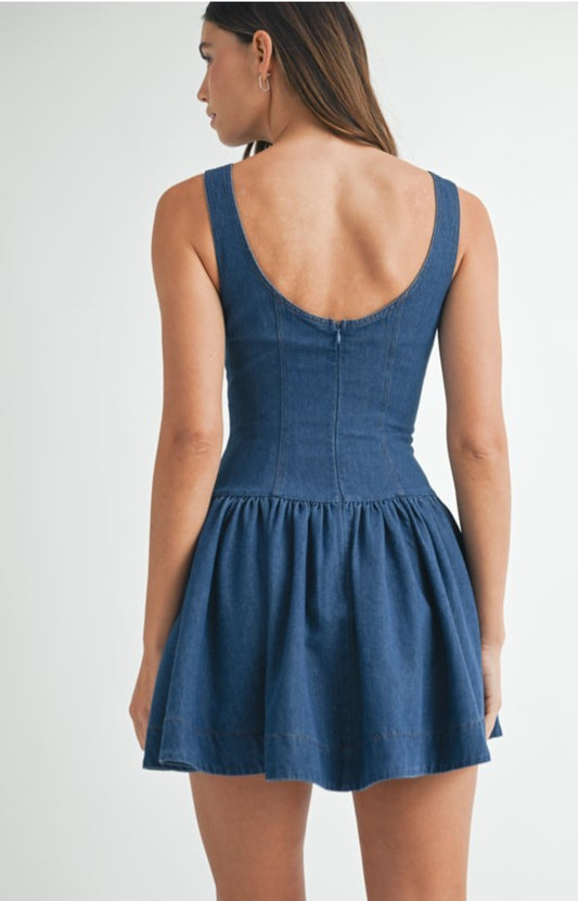 Denim low waist mini dress