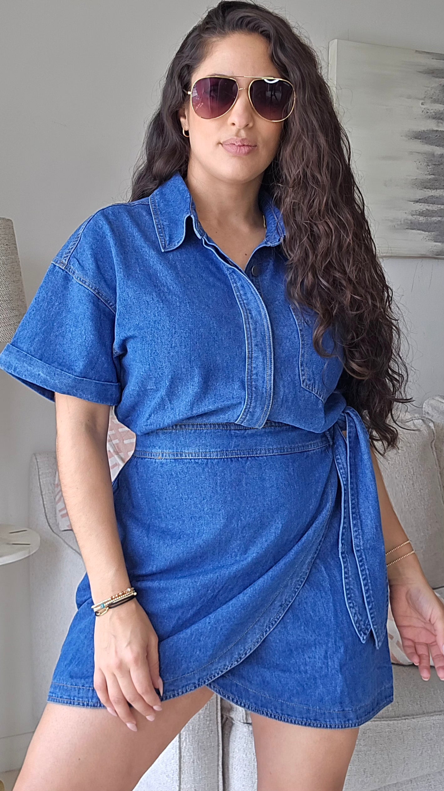 denim wrap mini dress MINKPINK Nora Denim Wrap Mini Dress In Medium Wash
