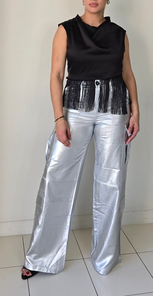 Metallic cargo pants