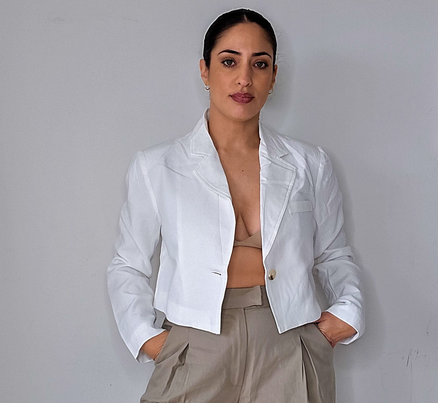 Cropped boxy linen jacket
