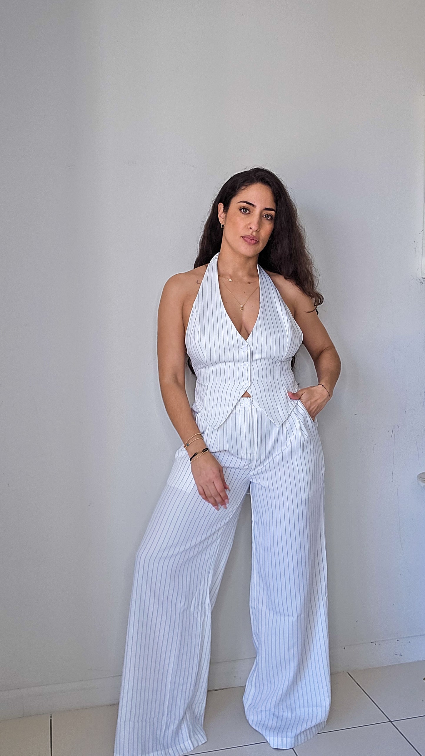 Pinstripes halter vest and pants set