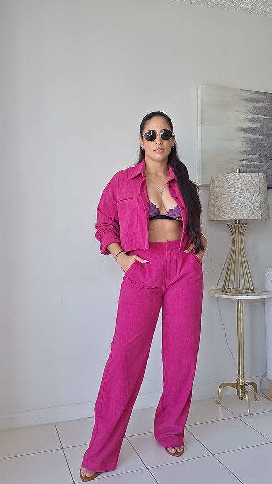 Corduroy long sleeve top and pants set