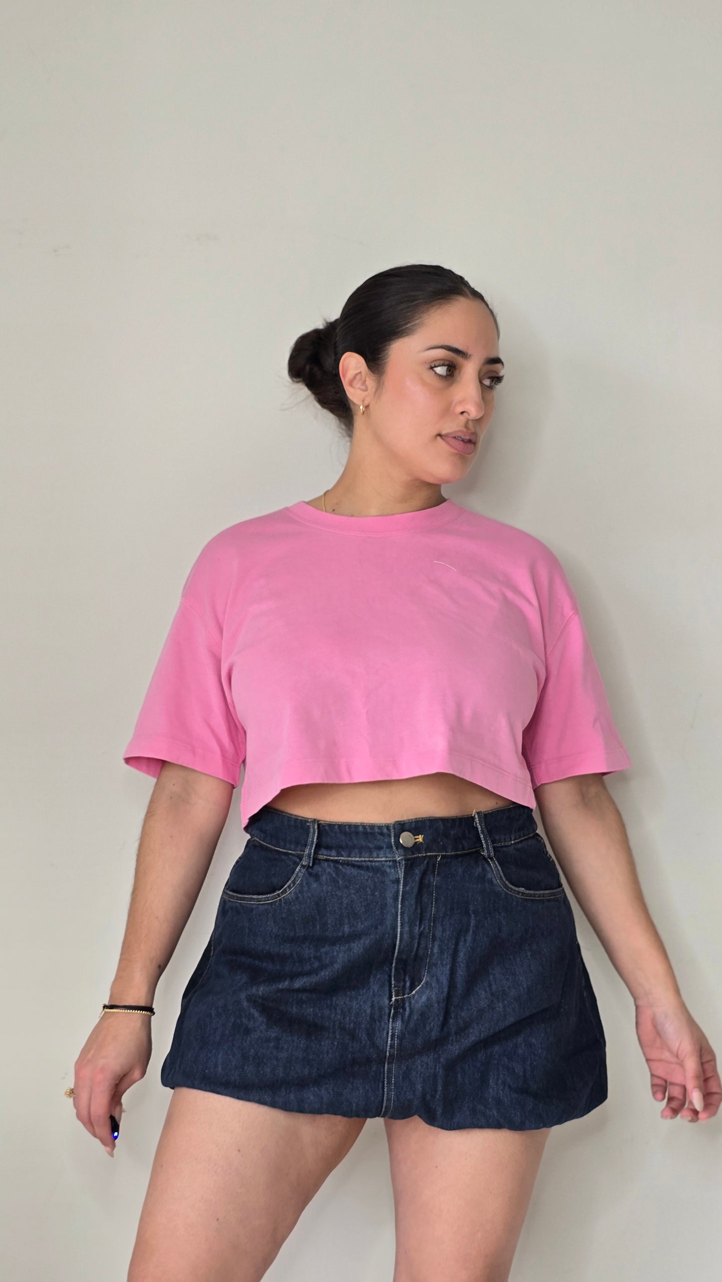 Denim bubble mini skirt