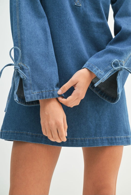 Denim shirt collar mini dress