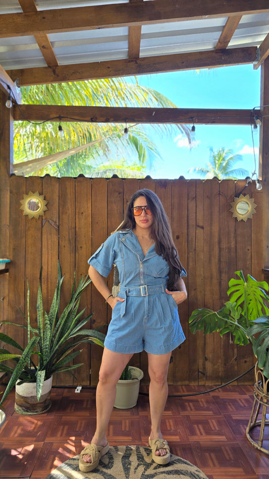 Moto denim romper