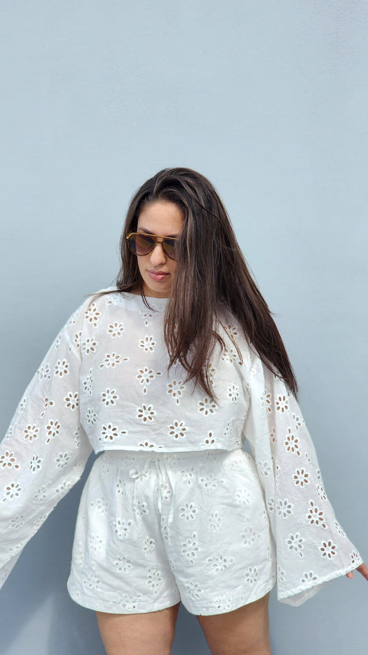 Eyelet crop top & short set