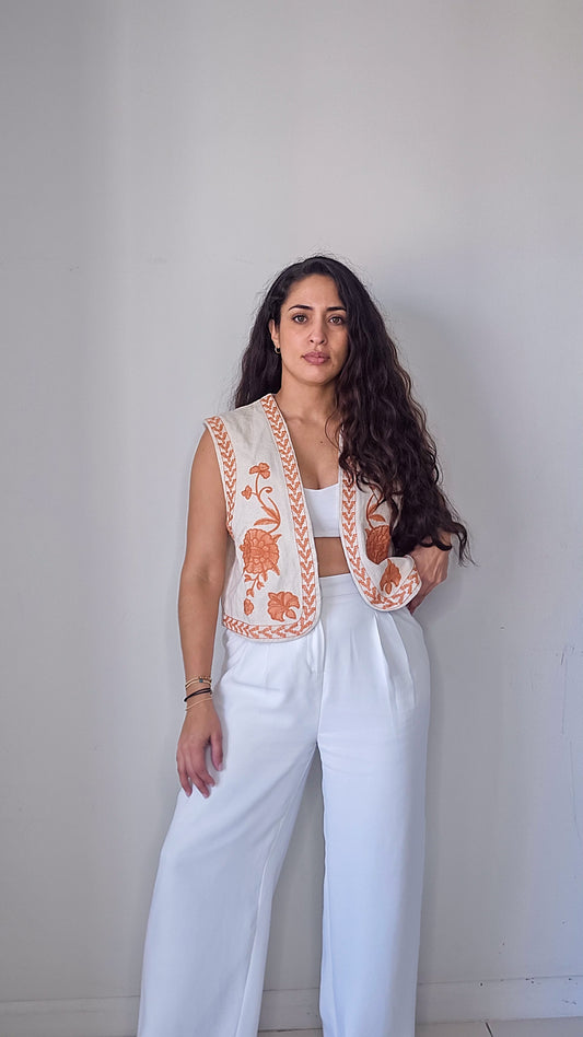 Embroidered denim vest