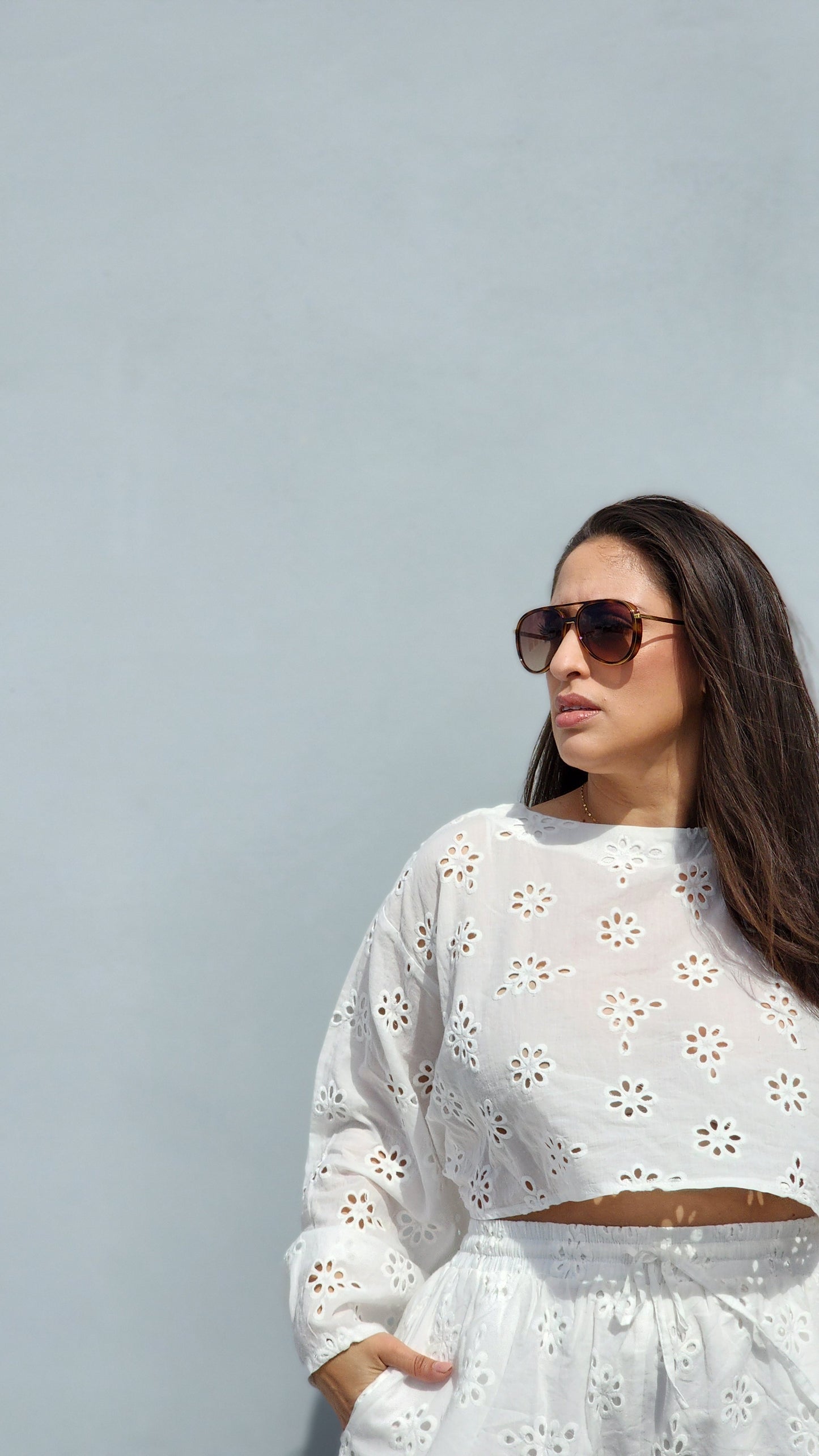 Eyelet crop top & short set