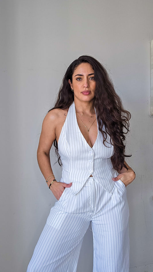 Pinstripes halter vest and pants set