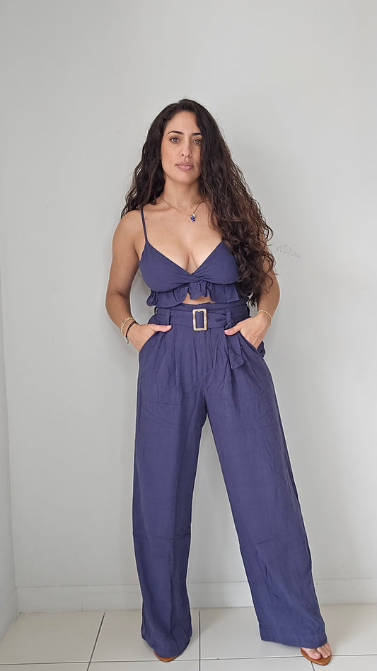 Linen crop top and wide leg pants