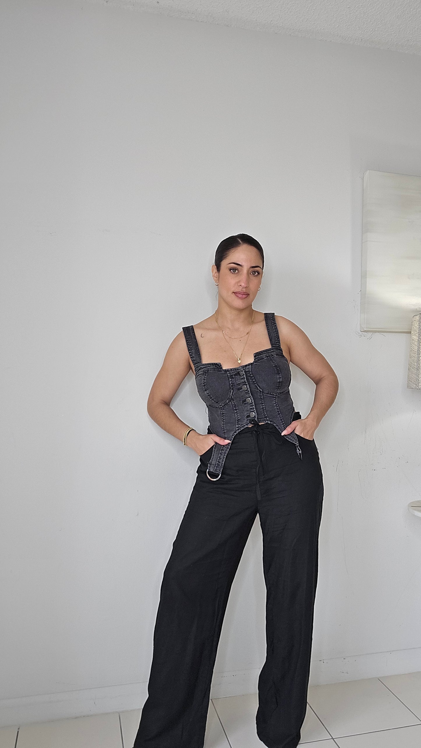 Black denim top