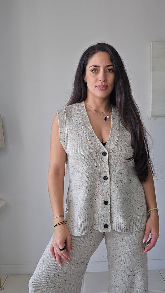 Relaxed fit knit vest top and long pants set