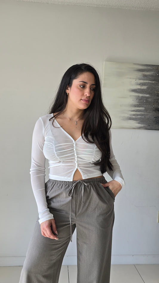 White mesh long sleeve top