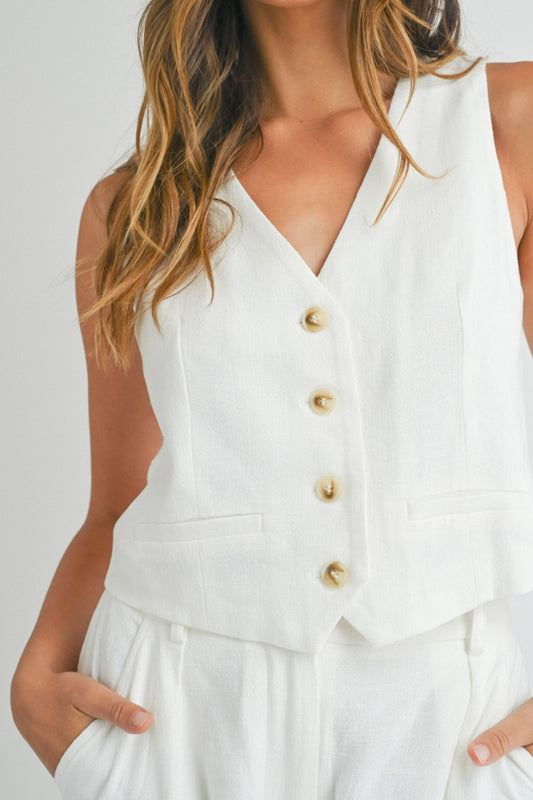 White linen vest & short set