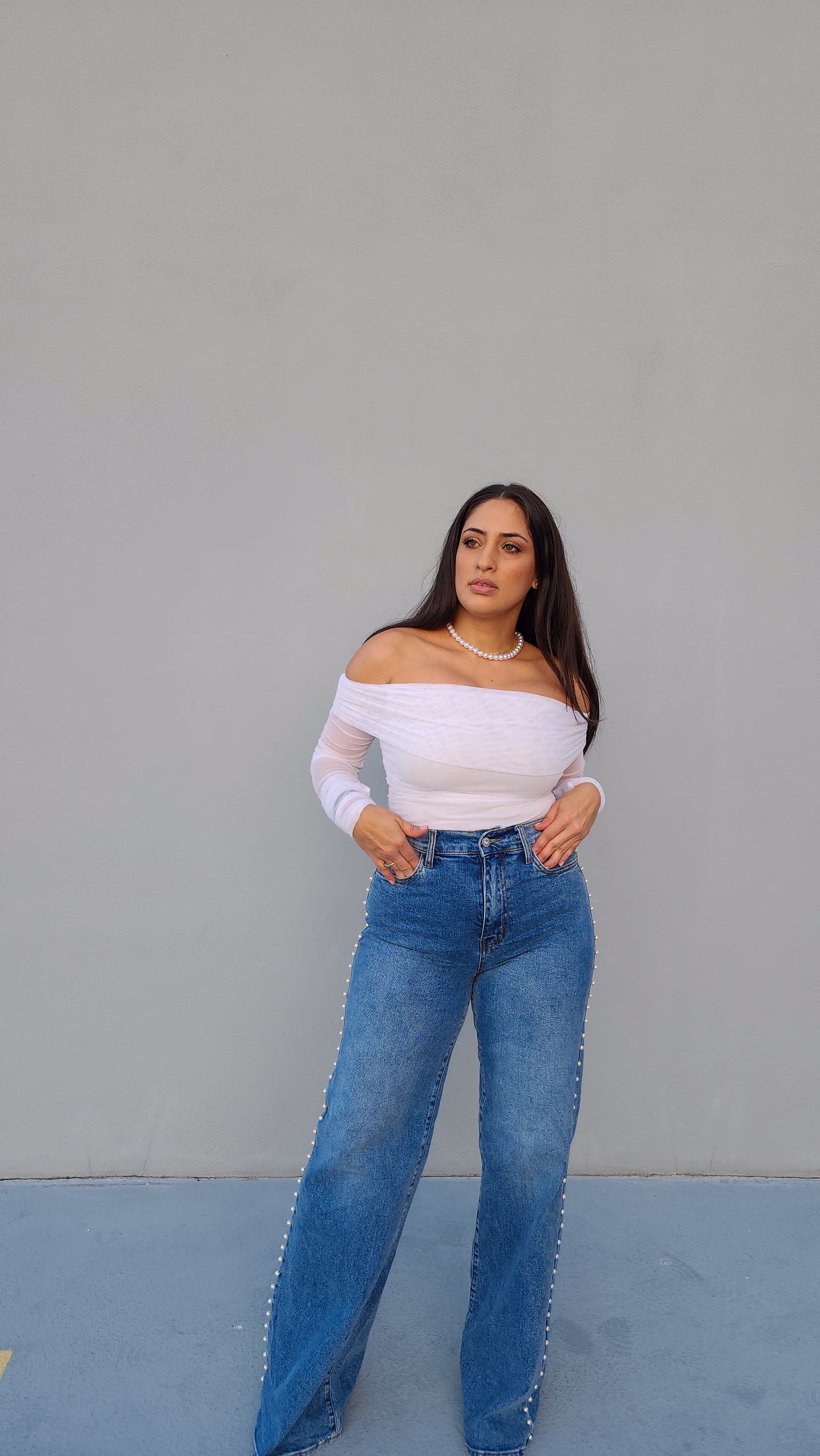 Off shoulder mesh top