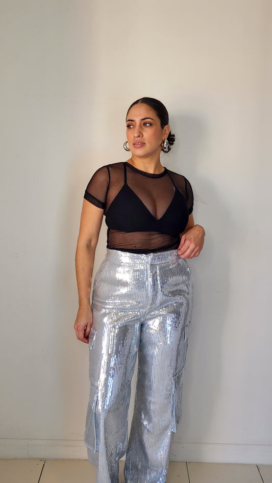 Silver sequins cargo pants