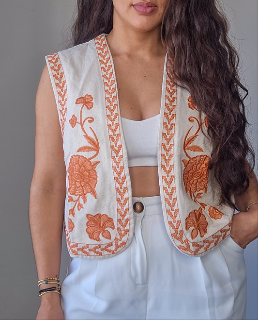 Embroidered denim vest