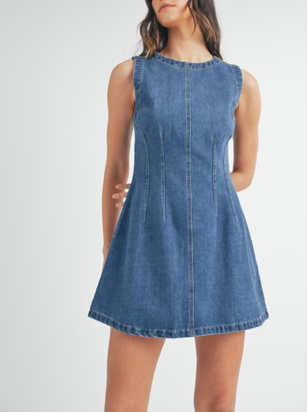 Round neckline Denim mini dress