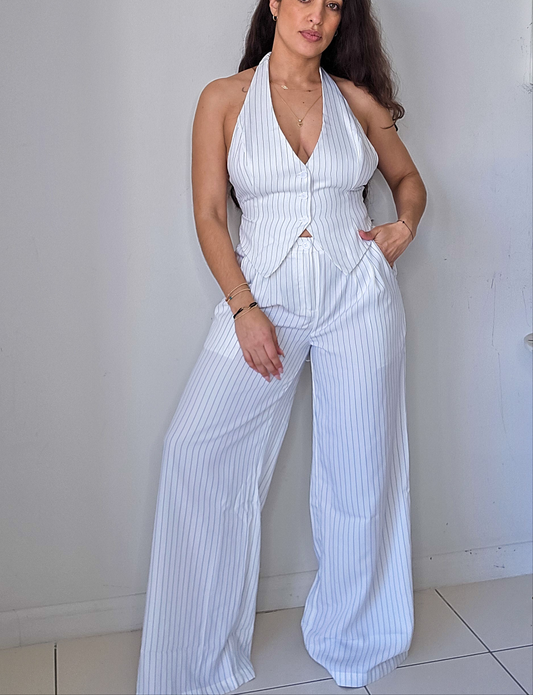 Pinstripes halter vest and pants set