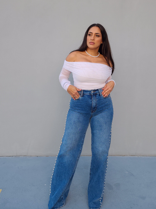 Off shoulder mesh top