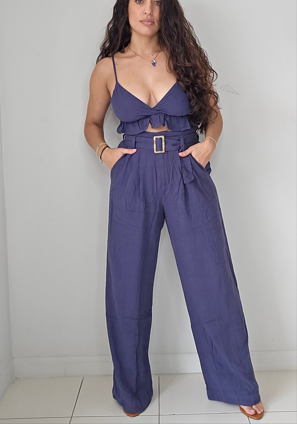 Linen crop top and wide leg pants