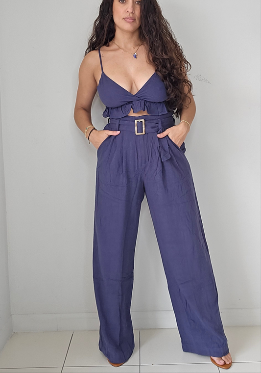 Linen crop top and wide leg pants