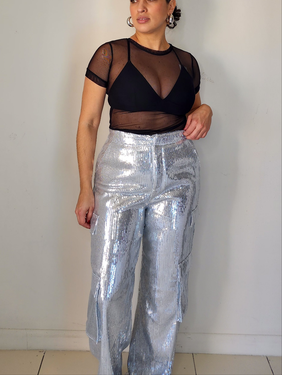 Silver sequins cargo pants