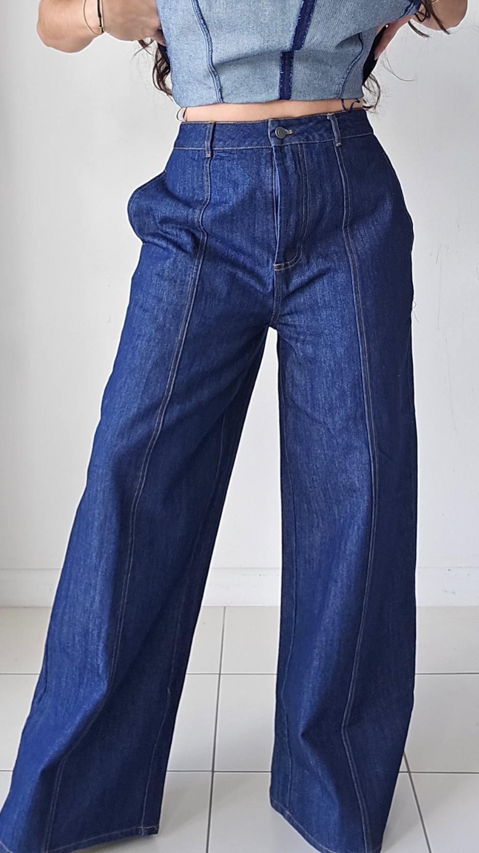 Denim top and long pants set