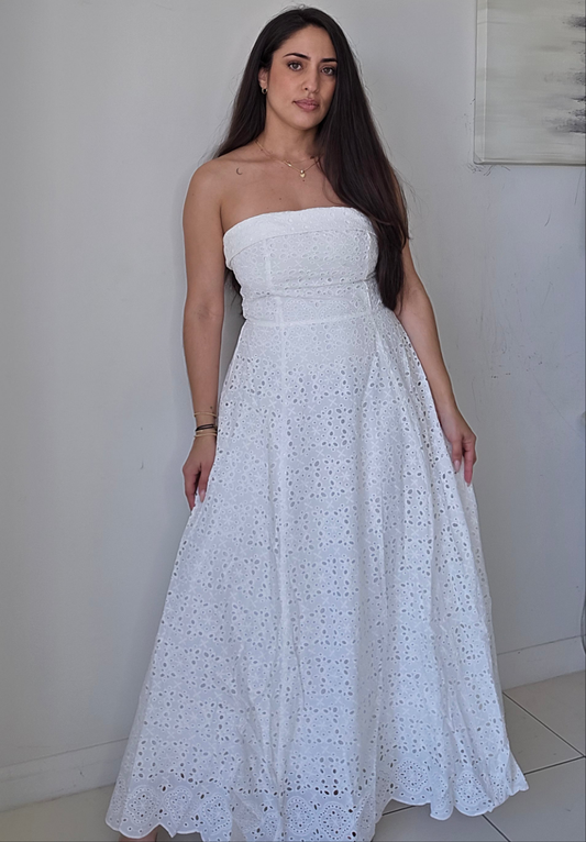 Eyelet tube midi flare dress