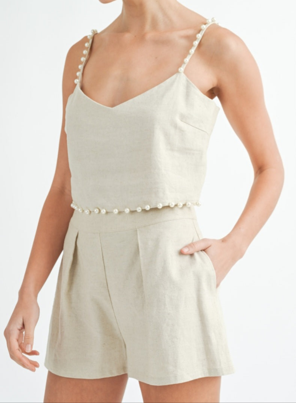 Pearl linen top and short set