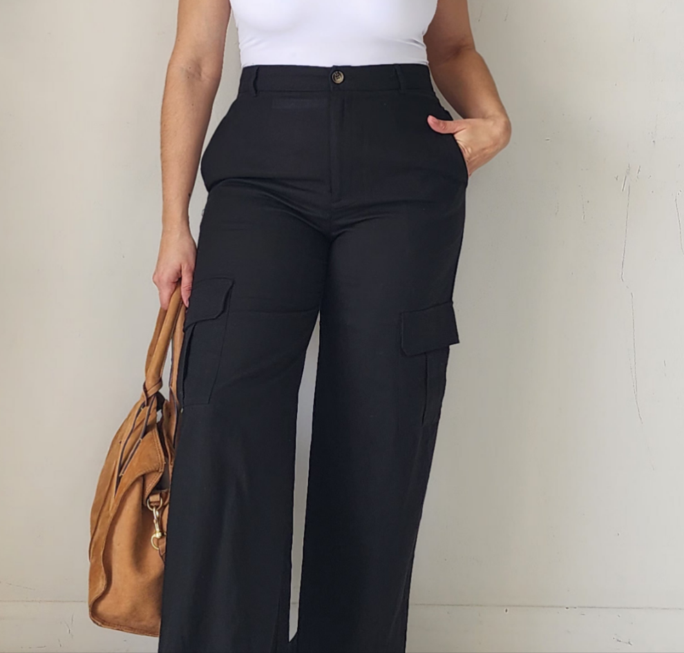 Black Linen cargo Trousers