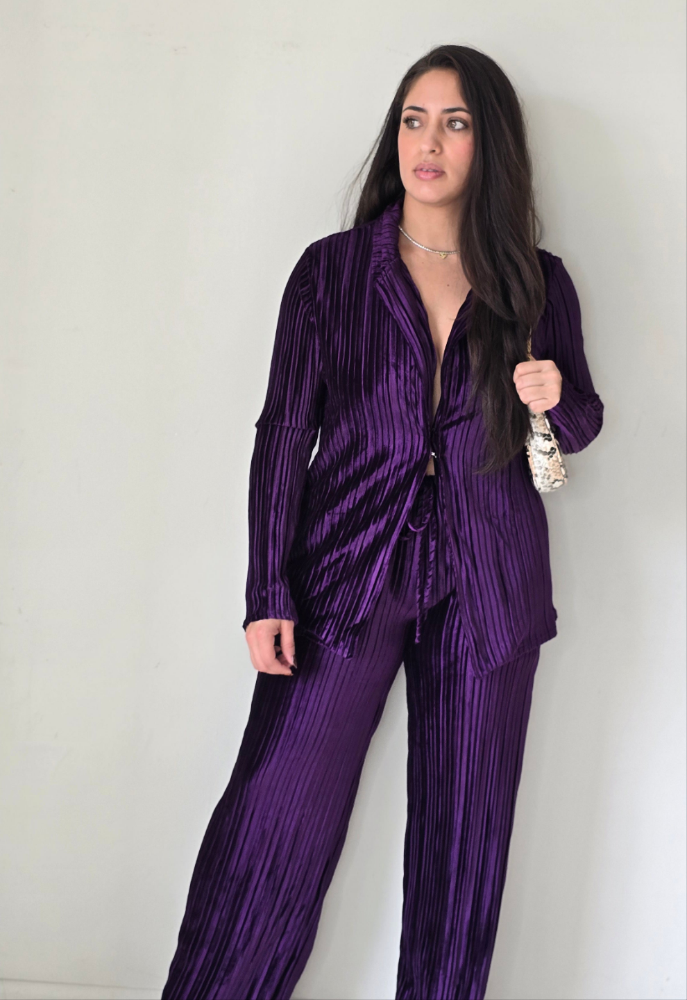 Pleated velvet top and pants set