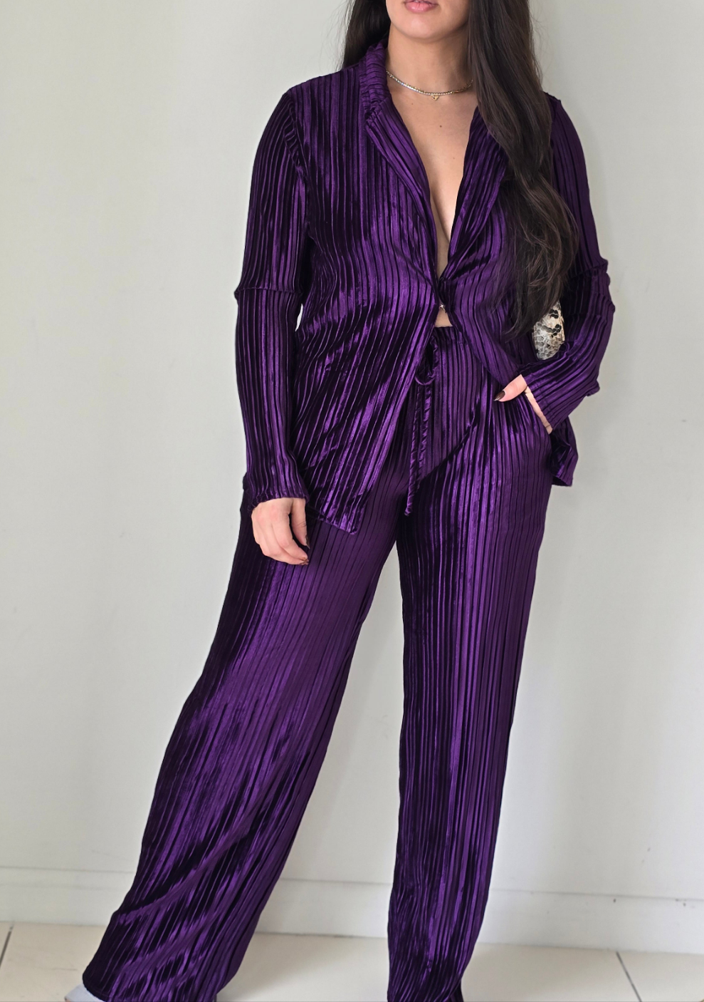 Pleated velvet top and pants set