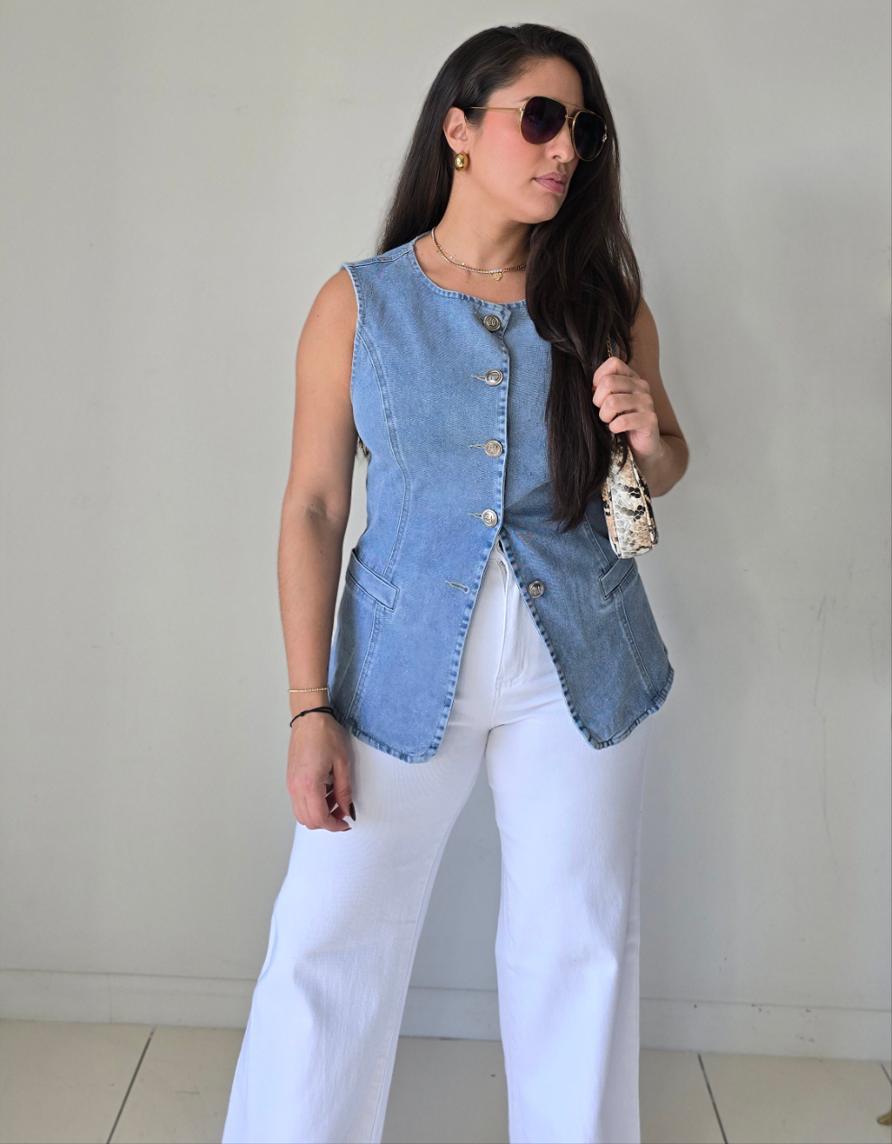 Light denim vest top