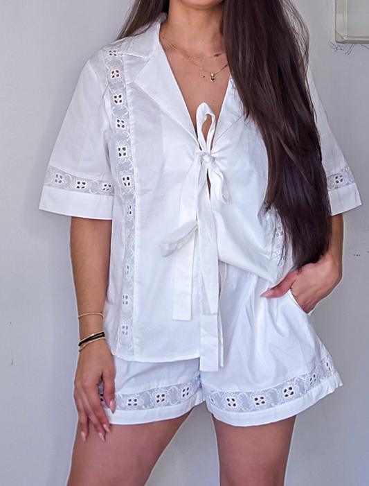 Lace trim shirt and shorts set