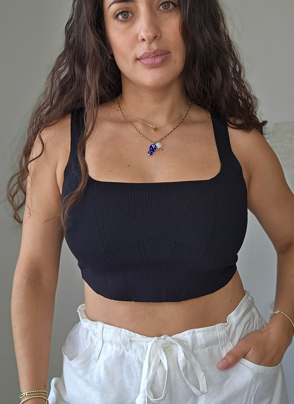 Croset crop knit top