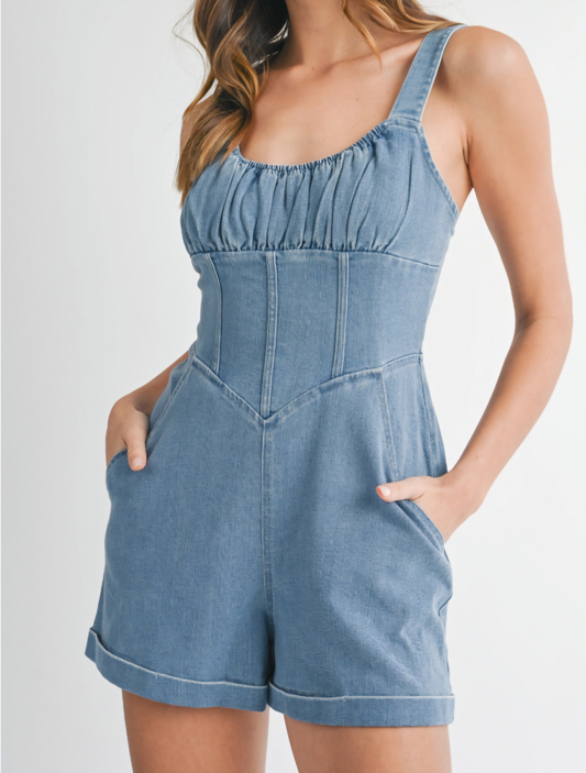 Bustier light denim romper