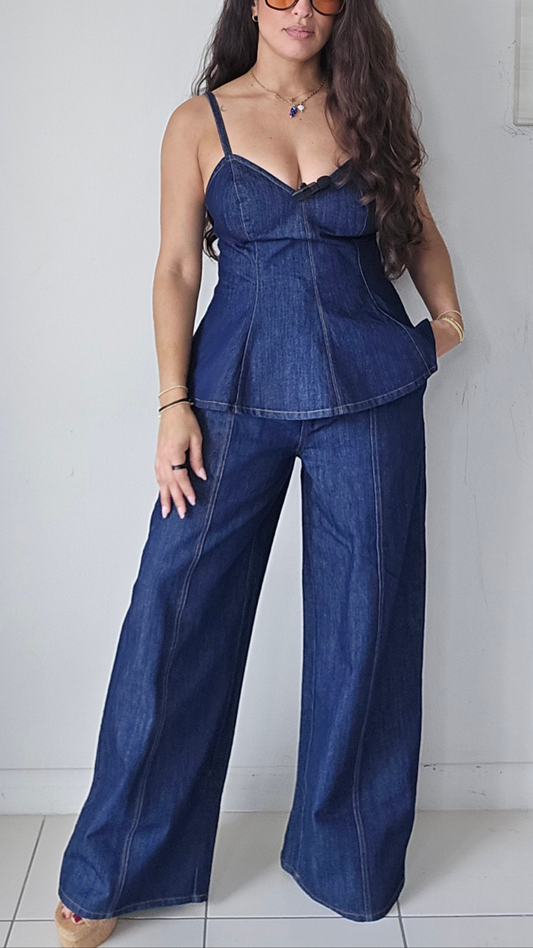 Denim top and long pants set