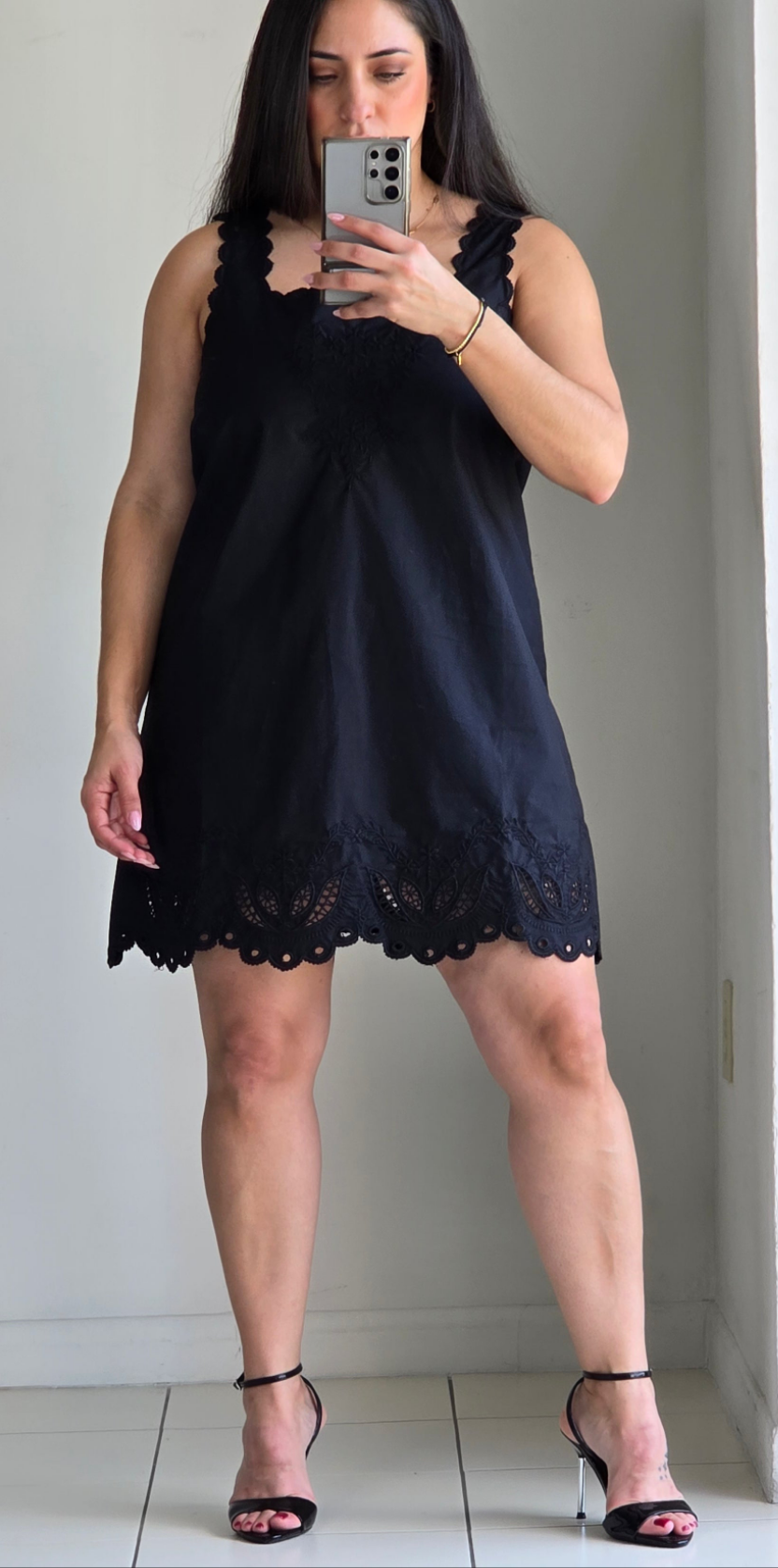 Cut out embroidered scalloped mini dress